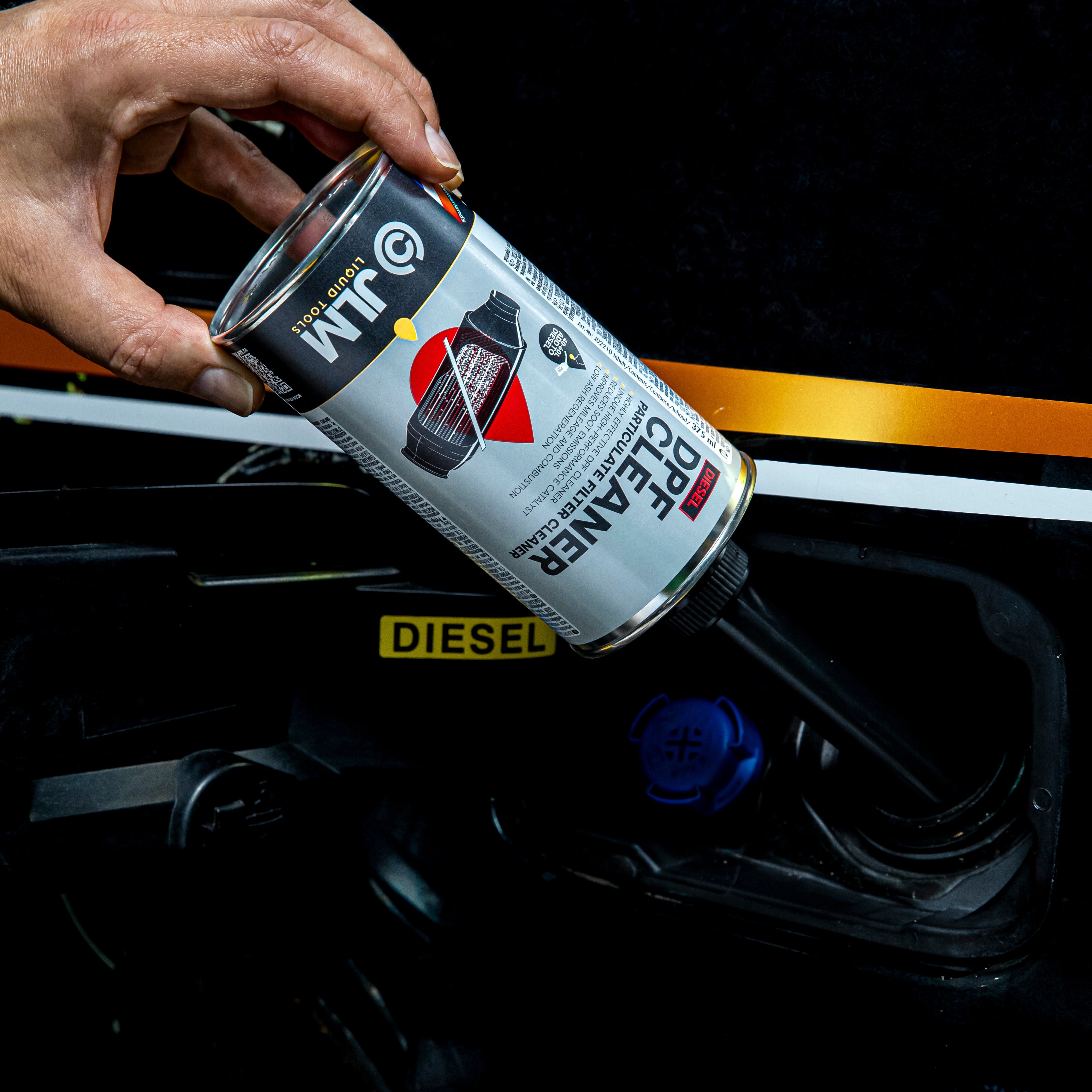 JLM Liquid Tools DPF Cleaner can being applied to car